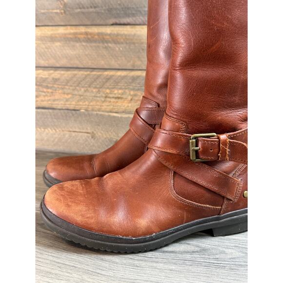 UGG Evanna Stout Tall Riding Boot Size 7.5 Zip Sherpa Fleece Lined Waterproof - Picture 4 of 16